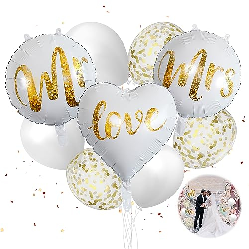 9 Stück Luftballons Hochzeit,Mr & Mrs Deko Hochzeit,hochzeit luftballons Helium Set,Mr und Mrs Luftballon für die perfekte Hochzeitsfeier,Ballon für Brautpaar