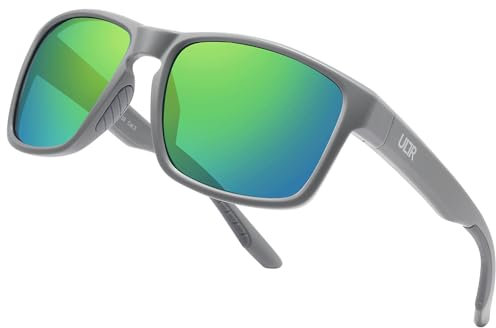 ULTR Sonnenbrille Herren Polarisiert VIBE - Sport Sonnenbrille für Damen - Bequeme Sportbrille Verspiegelt für Fahrrad, Sport, Laufen, Retro Sunglasses Men (Grau (Grünes Glas))