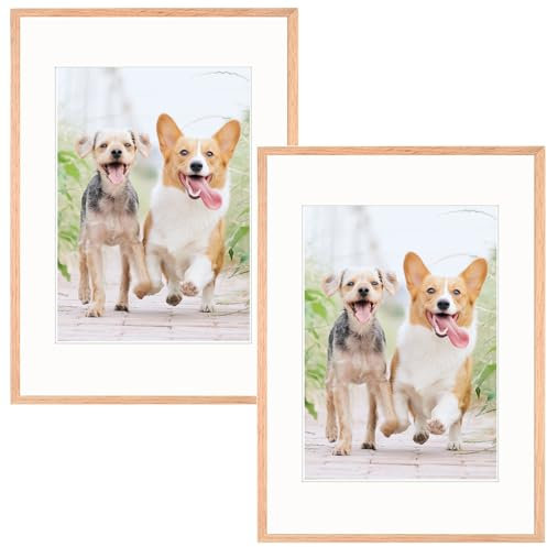 Weikani A3 avec cadre photo mat, pack de 2-29.7x42cm Oak cadre photo plexi verre, cadre de certificat pour affichage mural ou de bureau, set de 2