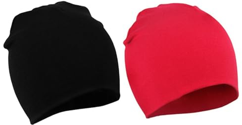 WYMAODAN Baby Baskenmütze, Zwei weiche doppelte süße Hüte aus Herbst- und Winterbaumwolle, geeignet für Jungen und Mädchen im Alter von 1 bis 3 Jahren (Schwarz+Rot)