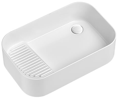 Hltdzer Lavabo Rectangular de cerámica,lavabos para lavadero,Fregadero Rectangular de cerámica Blanca,Adecuado para lavadero, balcón, baño, Exterior, Patio, Hotel, con escurridor Blanco.