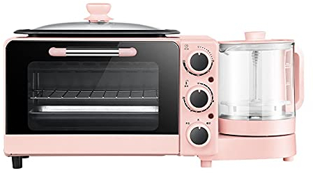Petit-déjeuner électrique, cafetière, poêle à Frire, Machine Multifonction Rose 4 en 1, Mini Four à Pain Domestique, Four à Pizza, poêle à Frire, Machine à gaufres