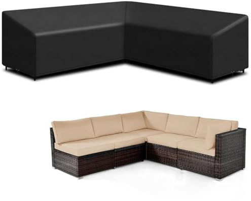 Funshot L Shape Garden Furniture Covers Waterproof, 420D Oxford Fabric L Shape Garden Sofa Covers Windproof, Anti-UV, Outdoor Patio Rattan Corner Sofa Cover Dining Set Cover, 250x250x115x64/78cm