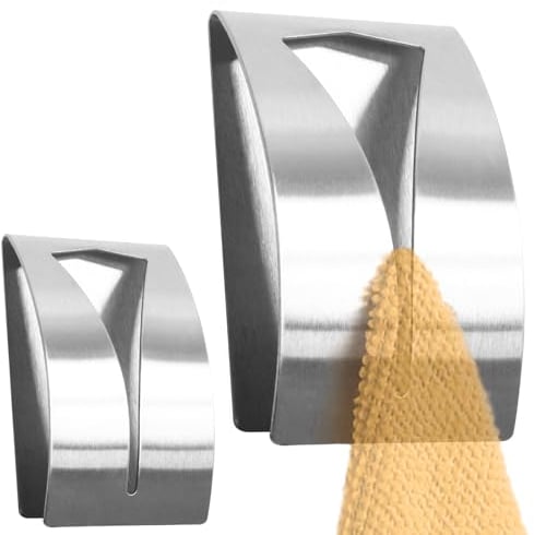 RICOO Handtuchhaken ohne Bohren, Handtuchklemme, Kleiderhaken Selbstklebend, MH017-2, Geschirrtuchhalter, Badezimmerhaken, 2er Set, Haken Selbstklebend Edelstahl, Klebehaken, Haken zum Kleben