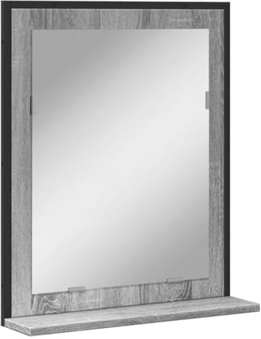 vidaXL Badspiegel, Badezimmerspiegel mit Ablage, Wandspiegel Hängespiegel für Badezimmer, Spiegel Kosmetikspiegel, Grau Sonoma Holzwerkstoff