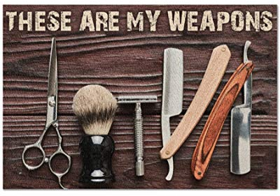 FJQWKLF Barber Supplies Vintage-Metallschild, antikes Barber-Salon-Dekor, This Are My Weapons, Poster für Zuhause, Barbershop, Zimmer, Club, Plakette, Wanddekoration, 20,3 x 30,5 cm