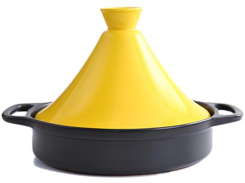 WXFKLDJ Tajine Marmite En Céramique Tajine Ustensiles De Cuisine Tajine Avec Base En Fonte Émaillée Marmite À Tajine Avec Poignée Casserole Antiadhésive,Jaune