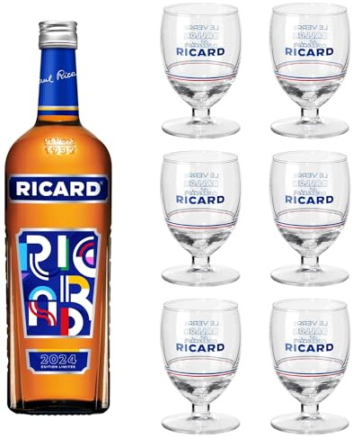 RICARD Pack Pastis de Marseille + 6 verres Apéritif anisé Edition Limitée 2024-45%, 100cl