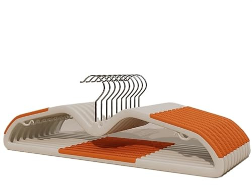 10 Stück kräftige und Nahtlose Kleiderbügel aus Kunststoff mit kurzem Hals, for Aufhängen von trockenen und nassen Kleidern, for Aufhängen, als Stütze(Orange)
