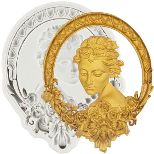 MINFEIDMS Cameo with Picture Frame Silicone Mould Baroque Woman Photo Frame Fondant Mould Vintage Woman Frame Moulds Mirror Frame Mould for Cake Decorating Cupcake Chocolate Gum