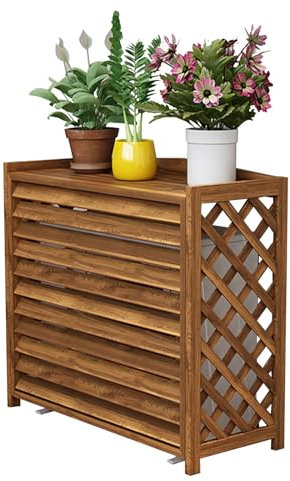 GLDWEY Outdoor Wood Air Conditioner Cover Radiator Covers for Privacy Fence Decorative AC Unit Screen and Storage Shelf Rustic Plant Flower Pot Display Stand For Outdoor And Indoor Decor(Size:120cm)