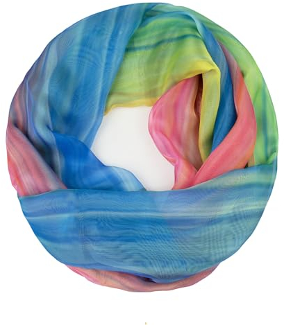 Gloop Loop Schlauchschal für Damen Schal Tuch seidig-luftig leicht mit buntem Muster Print (Grün-Pink-Blau)