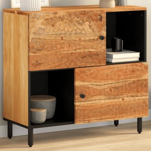 Gecheer Beistellschrank Holz, Sideboard, Aufbewahrungsschrank, Kommode, Anrichte, Schrank, 80x33x75 cm Massivholz Akazie