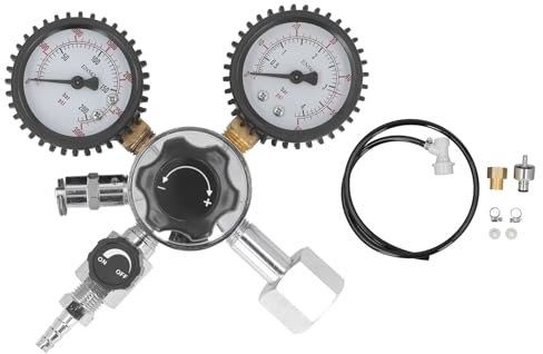 CO2 Bierfass Regler, W21.8 Dual Gauge Bier Druckminderer, Bierfass Druckbegrenzungsventil mit Schlauch Endstück, CO2 Tankdruckregler Stabilisierungsventil für Bier Maschine, Bierbrauen, Bierzapfanlage