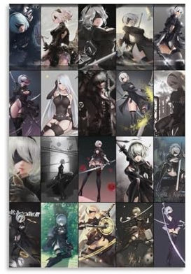 KPOKAHT Nier Automata Anime Girl (2B) Gemälde auf Leinwand, Wandkunst, Poster, Rollbild, Wanddekoration, Heimposter, 60 x 90 cm