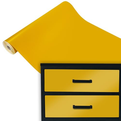 DecoMeister Klebefolie Möbel 45x100 cm | Selbstklebende Möbelfolie in modernen Unifarben | Klebefolie vielseitig einsetzbar für kreative Möbelgestaltung und Upcycling | Gelbe Kurkuma Matt