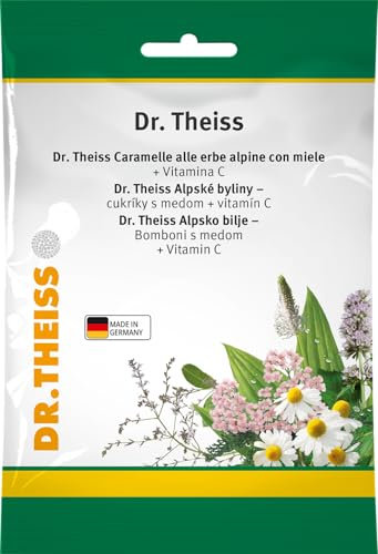 Dr. Theiss Bonbon erbe alpine e miele con vitamina C - Caramelle vitaminiche, 75 g - benefiche per la gola, alito fresco, non gommose