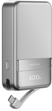 EF ECOFLOW Magnetic Power Bank 10000mAh, Wireless Portable Charger, 30W Fast Charging Battery Pack with USB-C Cable, Magnetic-Compatible For iPhone 16/15/14/13/12 Series(Silver)
