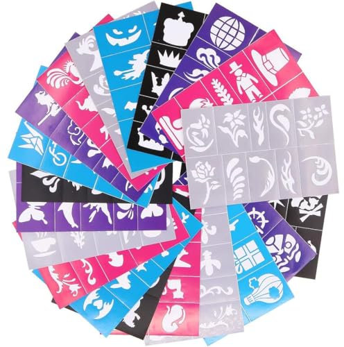 NJCXOLA 20 Blatt Glitzer tattoo schablonen Kinder, Wiederverwendbare Tattoo Schablonen für Gesicht, Halloween Aufkleber Gesicht,Glitzer Tattoo Schablonen Set für Fasching,Geburtstage,Weihnachten