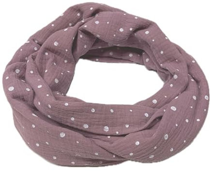 Landhuis Handmade – Damen Musselin Loop Schal in altrosa mit weißen Punkten – handgefertigter Schlauchschal aus 100 % Baumwolle – weich & luftig