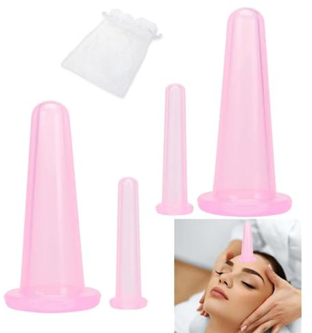 4 Pcs Ventouse Visage Anti-rides Facial Lift Cup Massage Ventouses en Silicone Facial Cupping Ventouses Visage Set pour le Massage Ventouses du Visage et des Yeux(Rose)