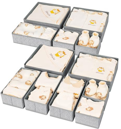 Homsorout Foldable Drawer Organiser Clothes - 12 Pack Fabric Wardrobe Drawer Dividers Storage Box Dresser Draw Cubes for Baby Clothing, Socks, Underwear, Ties, Bedroom