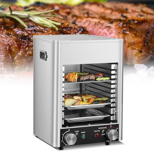 Kommerzieller Broiler für den Innenbereich-10-Lagen-Grill | mit 10-Minuten-Zeiteinstellung und 800℃ Temperatureinstellung,Steakofen,kommerzieller Elektroofen mit Tablett & Grill & Griff
