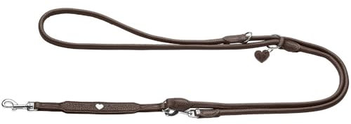 HUNTER Verstellbare Hundeführleine Round & Soft Love, Farbe: braun, weiches Rindnappaleder, rundgelegt, 3-fache Verstellmöglichkeit, eingenähtes Herz, Handarbeit, Made in Germany, Größe: 6/200