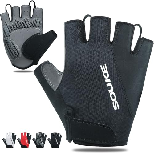 Souke Fingerlose Fahrradhandschuhe Gepolsterte Fahrradhandschuhe Halbe Finger Radhandschuhe Mountainbike Handschuhe Anti-Rutsch Atmungsaktiv Für Männer Frauen