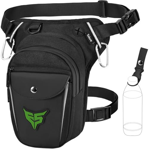 Eshow Pernera Moto Ampliable, Riñoneras con Portabotella y Tira Reflectante para Hombre y Mujer, Bolsa Pierna para Ciclismo Montañismo Viajes Senderismo Trabajo Camping Escalada Negro