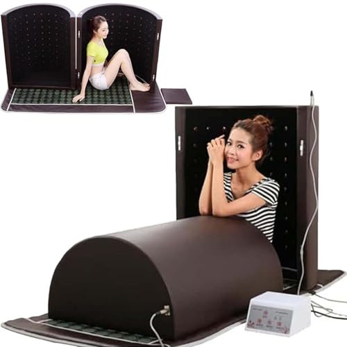 1200W Dôme Sauna Infrarouge Lointain,Capsule Sauna à Couverture Complète à 360 Degrés Avec Oreiller,Sauna Professionnel Extra Large Avec Tapis Infrarouge Avec Pierres Tourm,Brown