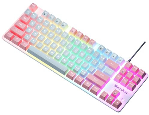 JNJOOD Clavier mécanique 87 clavier de avec vert clavier rétroéclairé couleur filaire pour ordinateur portable PC bureau C