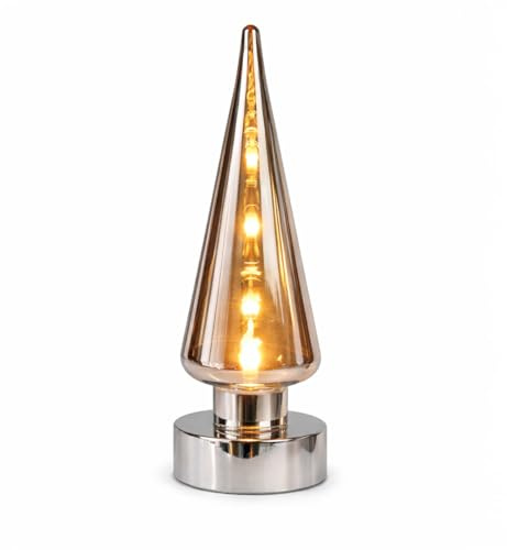 formano LED Deko Baum Glas Timer 6h an / 18h aus Tischdekoration Stimmungslicht 26 x 8 cm Silber-spiegelnd bei Tag, batteriebetrieben, Tisch- & Fensterbank-Deko