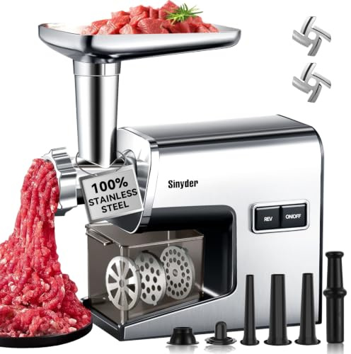 Electric Meat Grinder,3000 Max 304 Stainless Steel Meat Mincer Accessories with 2 Blades,3 Grinding Plates,3 Sausage Stuffer Tubes & Kubbe Kit for Home & Kitchen Use