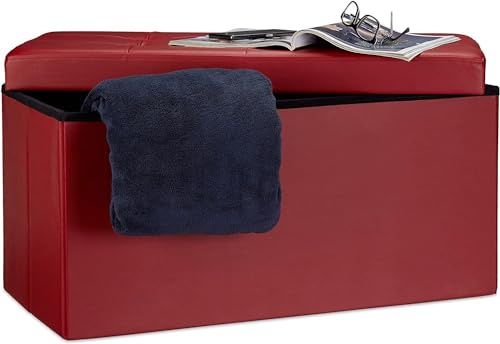 Artistic Fashionista Limited Faux Leather Ottoman Storage Box with Lid, Multi-Purpose Foldable Footstool Rest Seat Storage Stool Toys box Chest Bench Blanket Linen Laundry Box (Red, Large - 76x38cm)