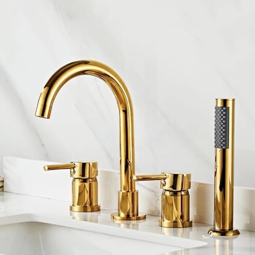 DECAKE Robinet mitigeur Bain-Douche Noir 4 Trous avec douchette, mitigeur monocommande Rotatif à 360°