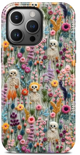 Cute Halloween Skeleton Flower Phone Case for iPhone 13 Pro Max, Compatible with Magsafe, Trendy Vintage Spooky Floral Magnetic Slim Silicone Shockproof Protective Women Girl Cover Case