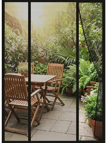DTLLCZP Mosquitera para puerta de balcón, 150 x 210 cm, doble puerta, cierre magnético, sin necesidad de taladrar, garras de gato, imanes más fuertes, protección contra insectos para puerta de sótano