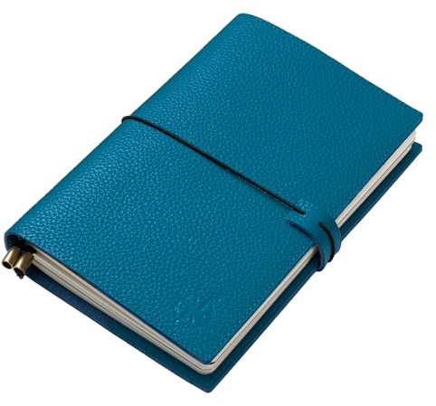 Wanderings Taccuino Travelers A5 con Tasche, Colore Blu – Diario in Vera Pelle, 6 x 8,5 / 15 x 22 cm, Diario di Viaggio Ricaricabile per Catturare Tutte le Avventure della Vita, Inserti Blank 120 GSM
