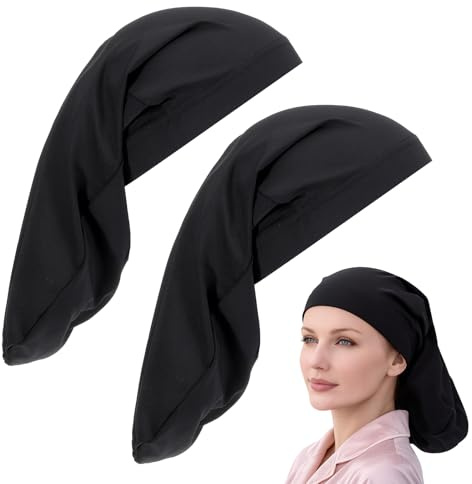 2 Pcs Dreadlock Cap Large Long Bonnet for Long Hair Dreads Head Wrap Loc Cap Dread Caps Loc Bonnet Shower Caps Dreadlock Accessories for Men Women Curly Braids Wave (Black)