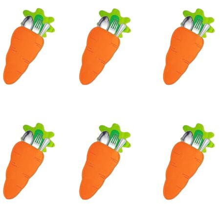 6 Stück Ostern Bestecktasche,Besteckhalter Karotte,Bestecktasche Filz Ostern,Bestecktaschen Ostern,Papierdrachen Bestecktaschen aus Filz in Karottenform,Exquisit Besteckhalter Tischdeko für Ostern