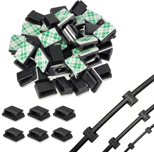 Self Adhesive Cable Clips, 50 Pack Black Wire Clips PA66 | Industrial-grade PA66 nylon,Strong sticky backing for desks & cars,50-pack set