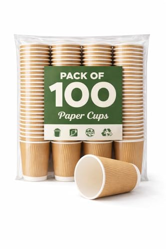 E Greenwize Ripple Wall Paper Cup, Kraft, 8oz 240ml, Disposable Hot Beverage Cups with Insulated Design (Pack of 100)