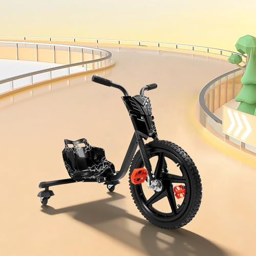 Kinder Drift Dreirad Drift Kinderfahrzeug ab 6 Jahren,Tragkraft 80kg,4-Fach Sitzverstellung,40cm Gummivorderrad,LED-Hinterräder - Für Park,Schule,Zuhause