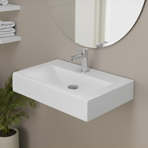 Lavabo Sospeso Rettangolare 65x42 Cm In Ceramica Bianca Lucida RAK Scoop - Lavandino Bagno Design Moderno Senza Troppo Pieno