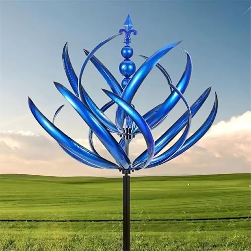 Metall Windrad für Garten, Windrad Garten Lotus Windspiel Windmühle Wetterfest Und Standfest Wind Spinner Metall Windräder Mit Besten Kugellagern, Für Als Dekoration, Höhe 90 cm (blau)
