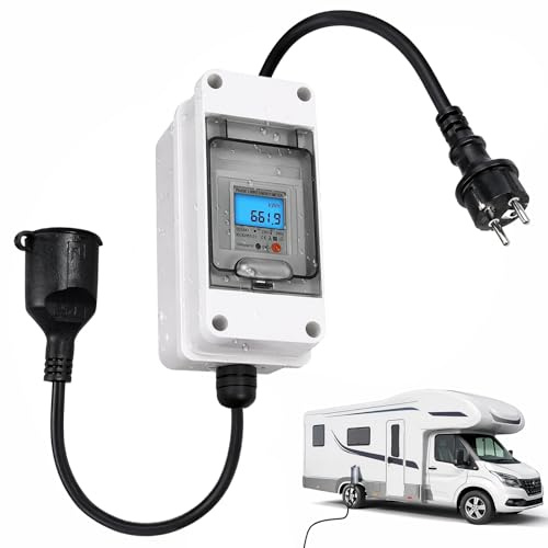 Compteur Électrique Numérique, 230V 16A, IP65, Reset, Câble 1m | Affichage LED clair, Idéal pour camping-car, véhicule électrique, maison, Suivi facile de la consommation