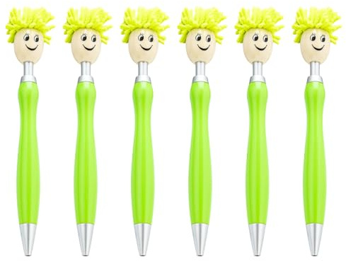 ZBIianxer 6pcs 1.0mm Mop Head Pen Smooth Writing Black Inks Stationery Retractable Ballpoint for School