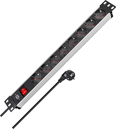 Brennenstuhl ALU-Line regleta enchufes 19 para Armario Rack con 8 Tomas de Corriente (Cable de 2 m, Unidad de distribución, 19 Formato para Montaje, con Interruptor)
