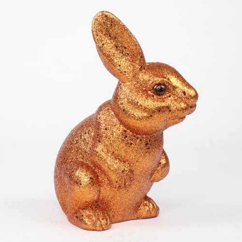 Osterhase Hase Ostern Osternest Kunststoff Glitzer Glitter stehend, 15 cm orange